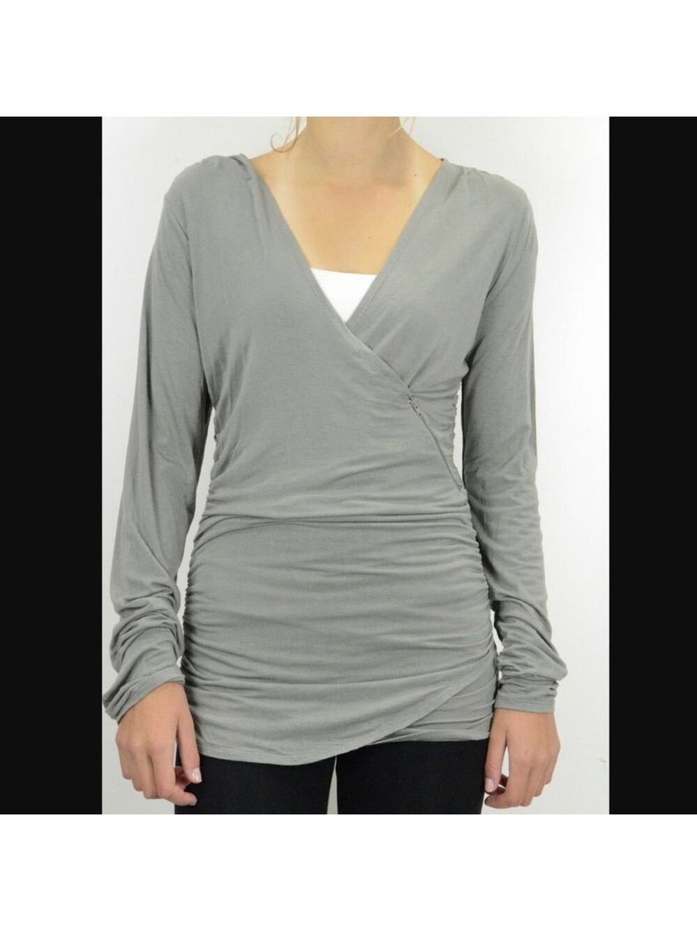 NWT Linq Zip Side Ruched Crossover V Neck Top